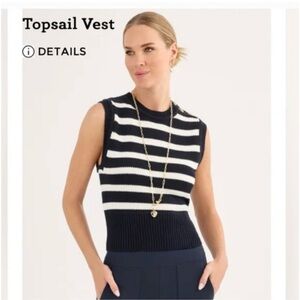 CAbi Navy and Cream Striped Knit Vest